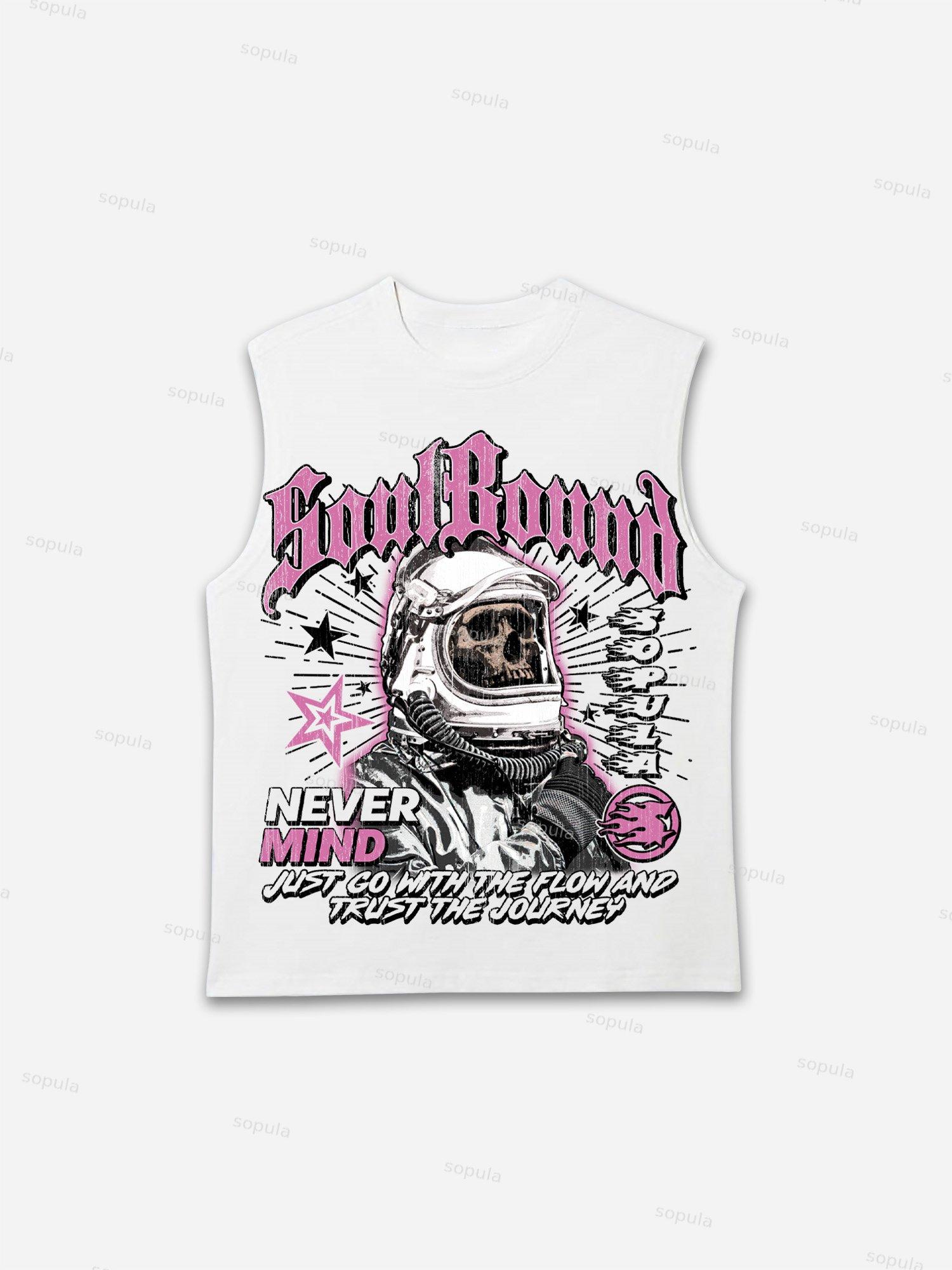Sopula Skull Astronaut Vintage Graphic Cotton Tank Top Product Image