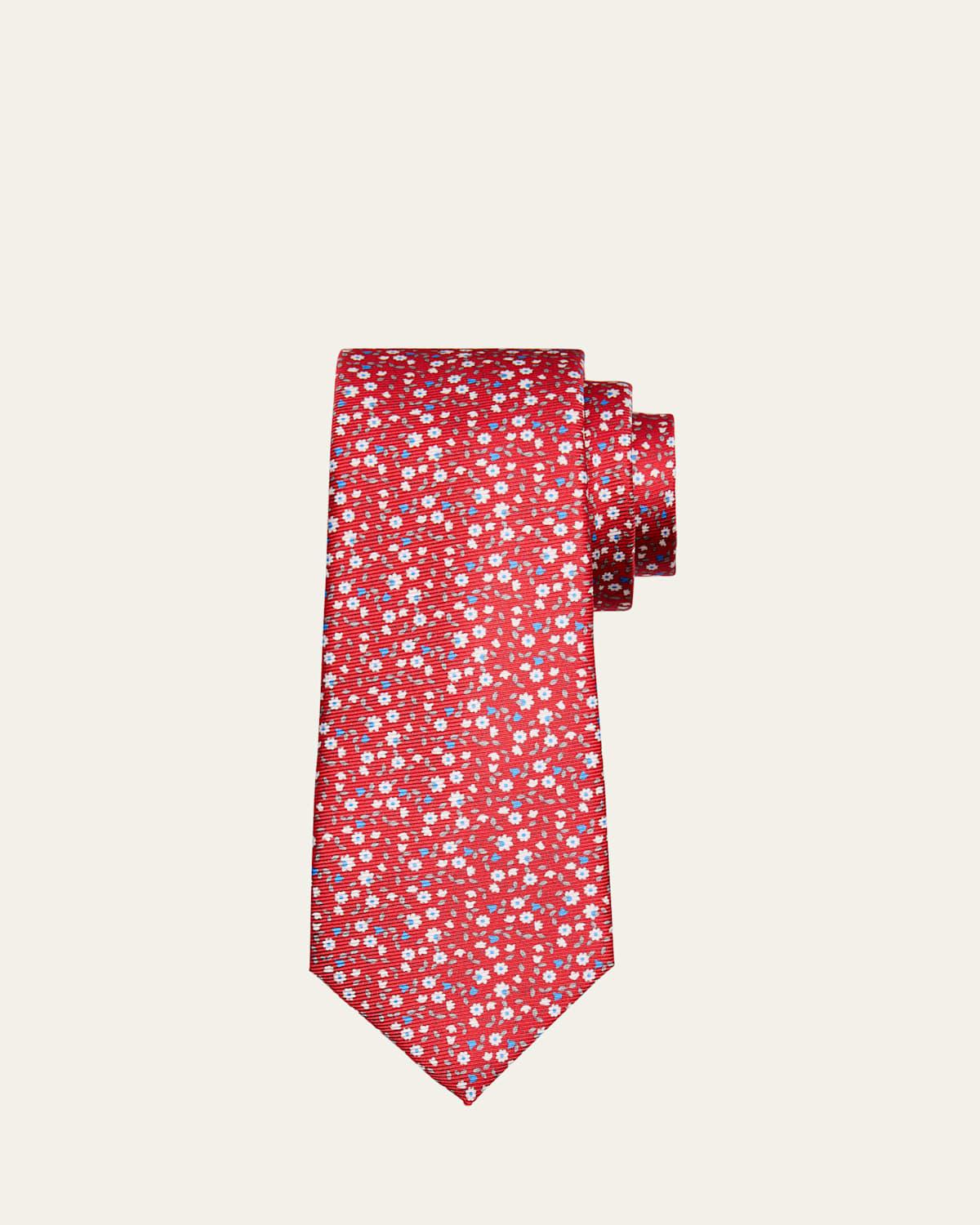 Mens Micro-Floral Silk 7-Fold Tie Product Image