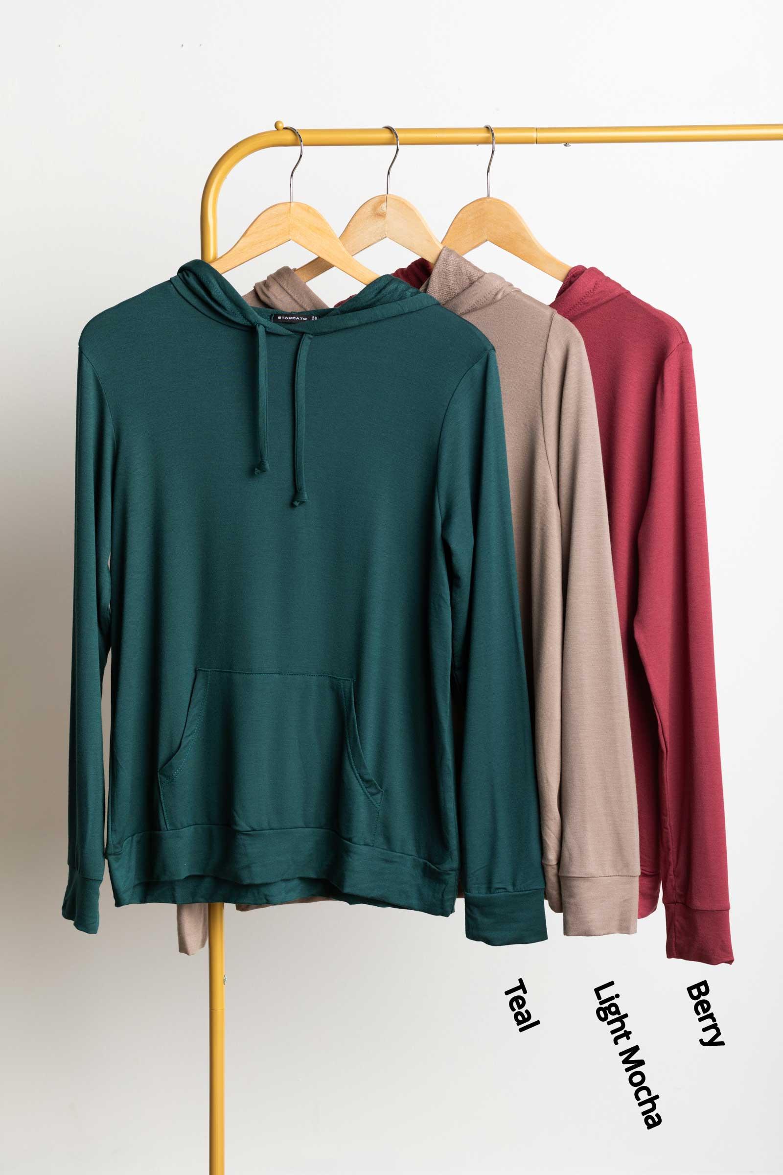 Solid Drawstring Kangaroo Pocket Knit Hoodie Product Image