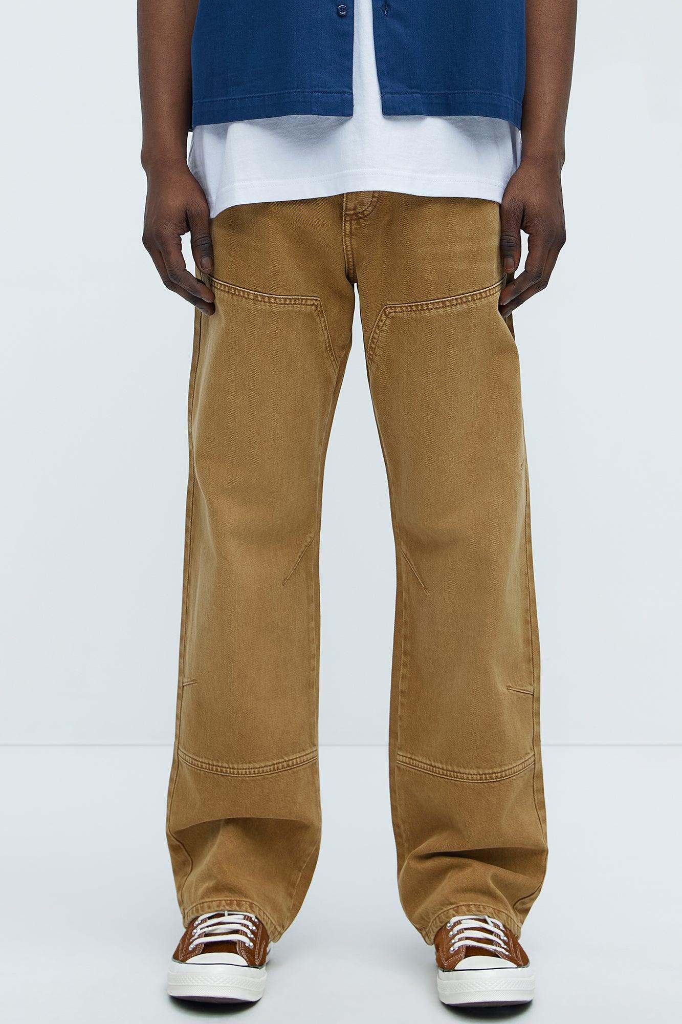 Washed Straight Leg Carpenter Jeans - Khaki Product Image