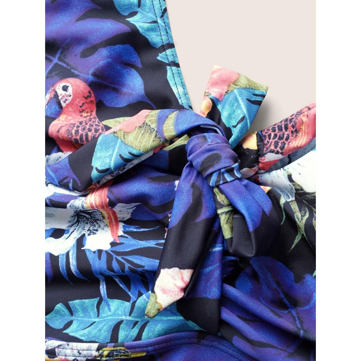 Plus Size Tropical Print Knotted Tummy Control One Piece Swimsuit Women's Swimwear Multicolor Beach Non Curve Bathing Suits High stretch One Pieces BloomChic 12/L Product Image