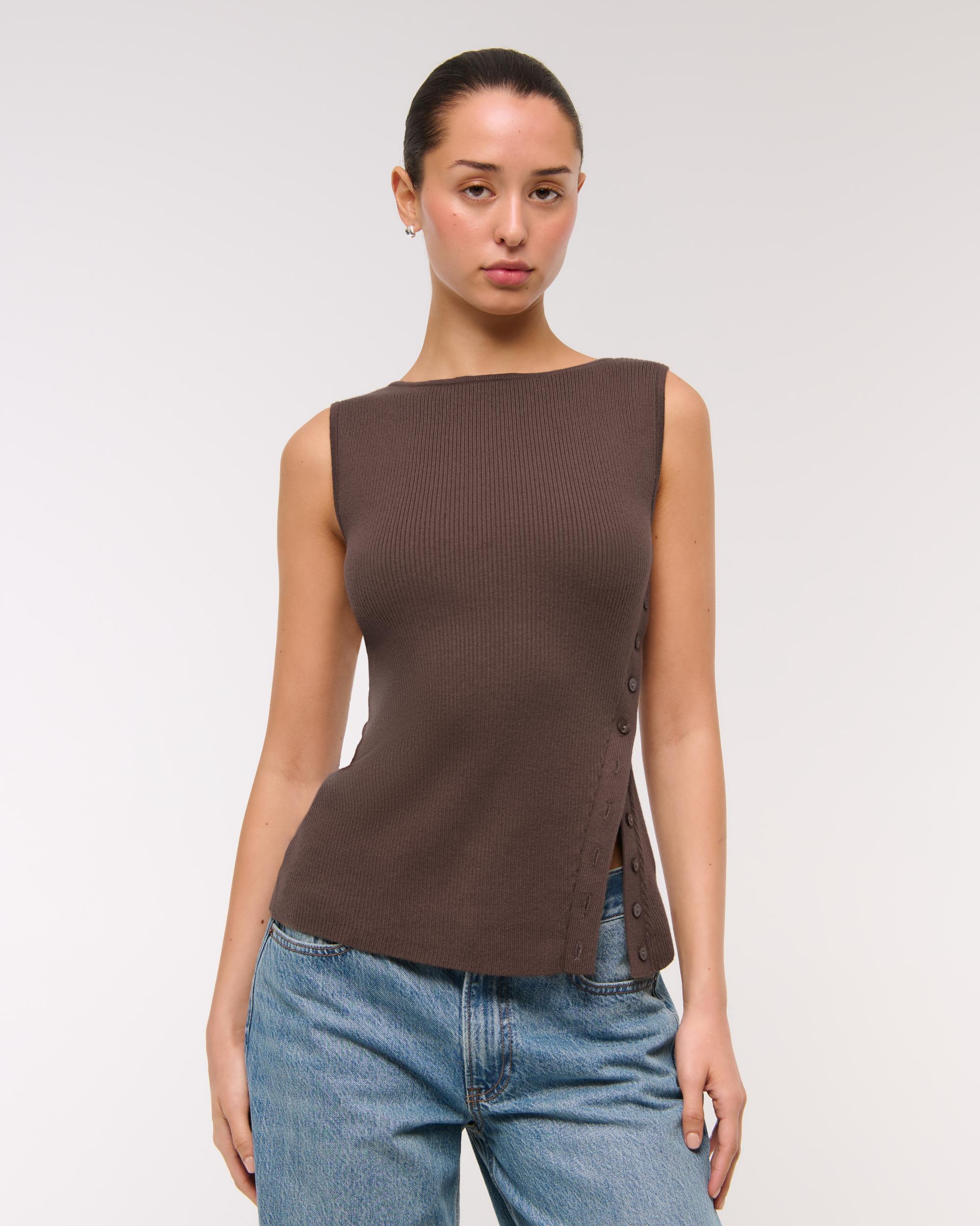 Asymmetrical Button Sweater Tank Product Image