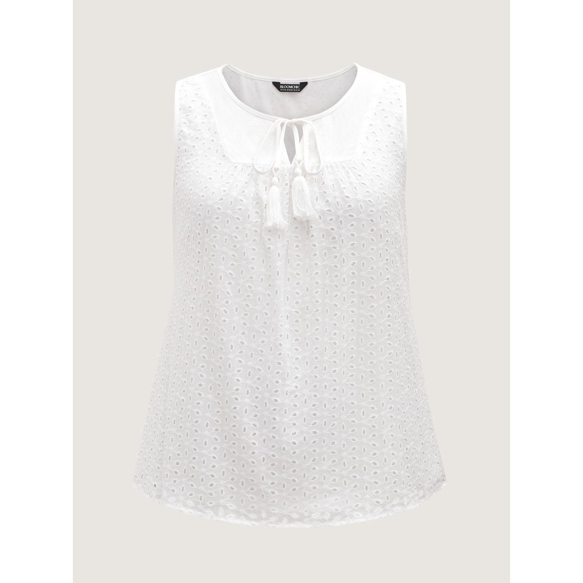 Plus Size Cotton Eyelet Embroidered Tank Top Women Originalwhite Tie knot V-neck Elegant Tank Tops Camis BloomChic 12/L Product Image