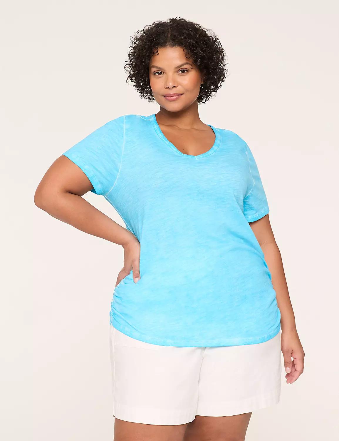 Short-Sleeve V-Neck Side-Ruched Tee Product Image