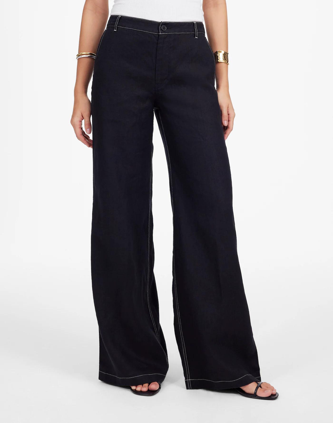The Petite Zoe Relaxed Wide Pant in 100% Linen Product Image