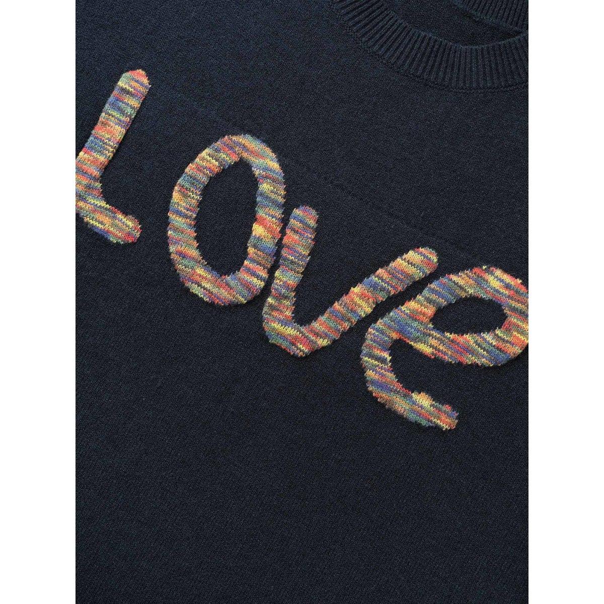 Plus Size Supersoft Essentials Love Pattern Heather Pullover Indigo Women Playful Loose Long Sleeve Round Neck Casual Pullovers BloomChic 18-20/2X Product Image