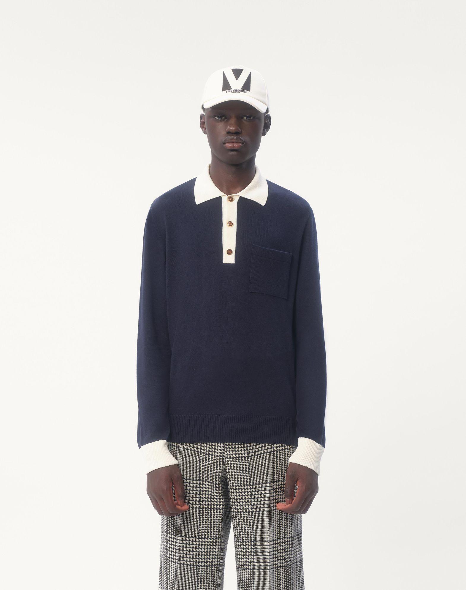 Long-Sleeved Cotton Polo Shirt Product Image