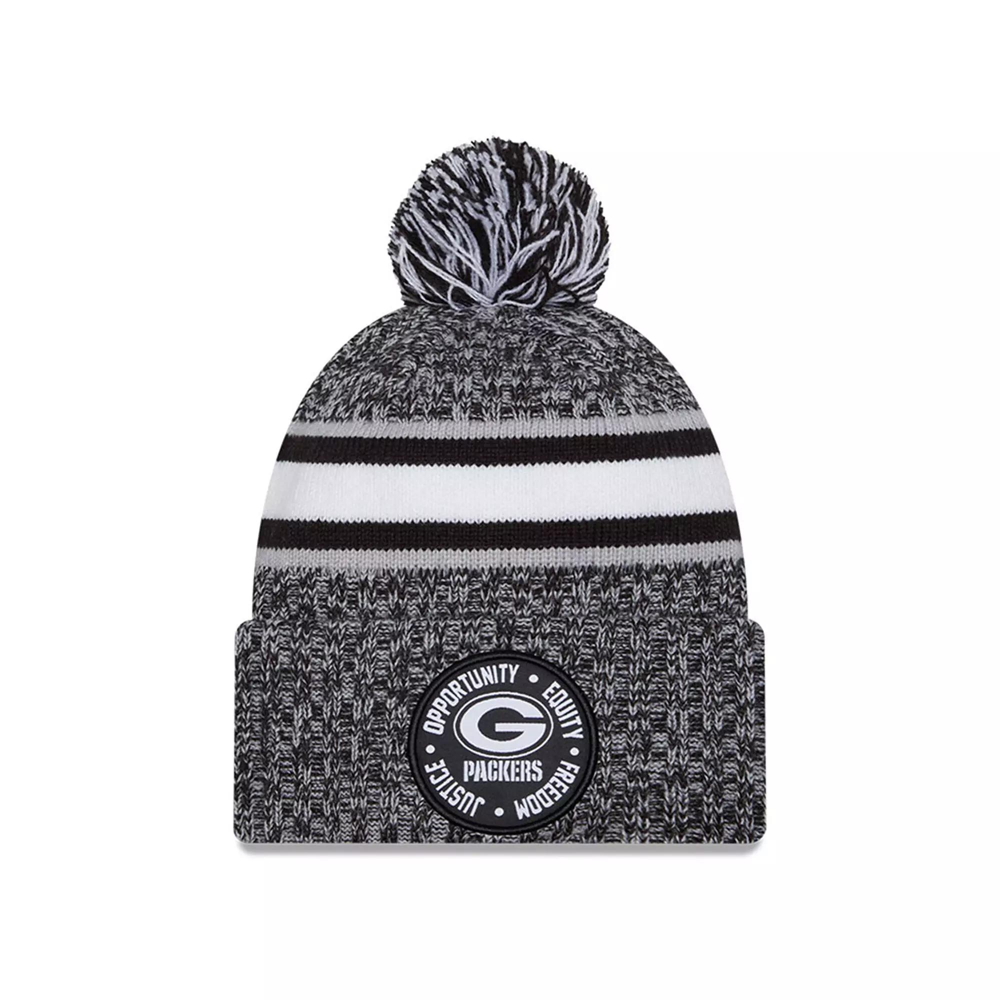 Men's New Era Heather Black Green Bay Packers 2023 Inspire Change Cuffed Knit Hat With Pom, Charco Product Image