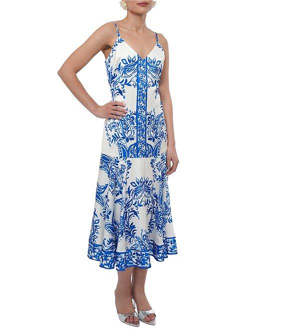 Adelyn Rae Rhegan Satin Floral Print V Neck Sleeveless Slip Midi Dress Product Image