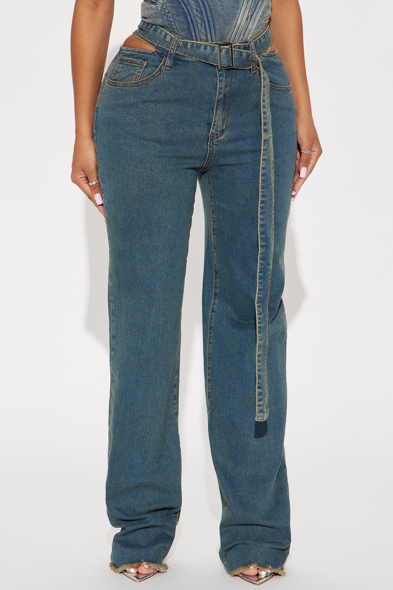 Took A Chance Stretch Belted Straight Leg Jeans - Vintage Wash Product Image
