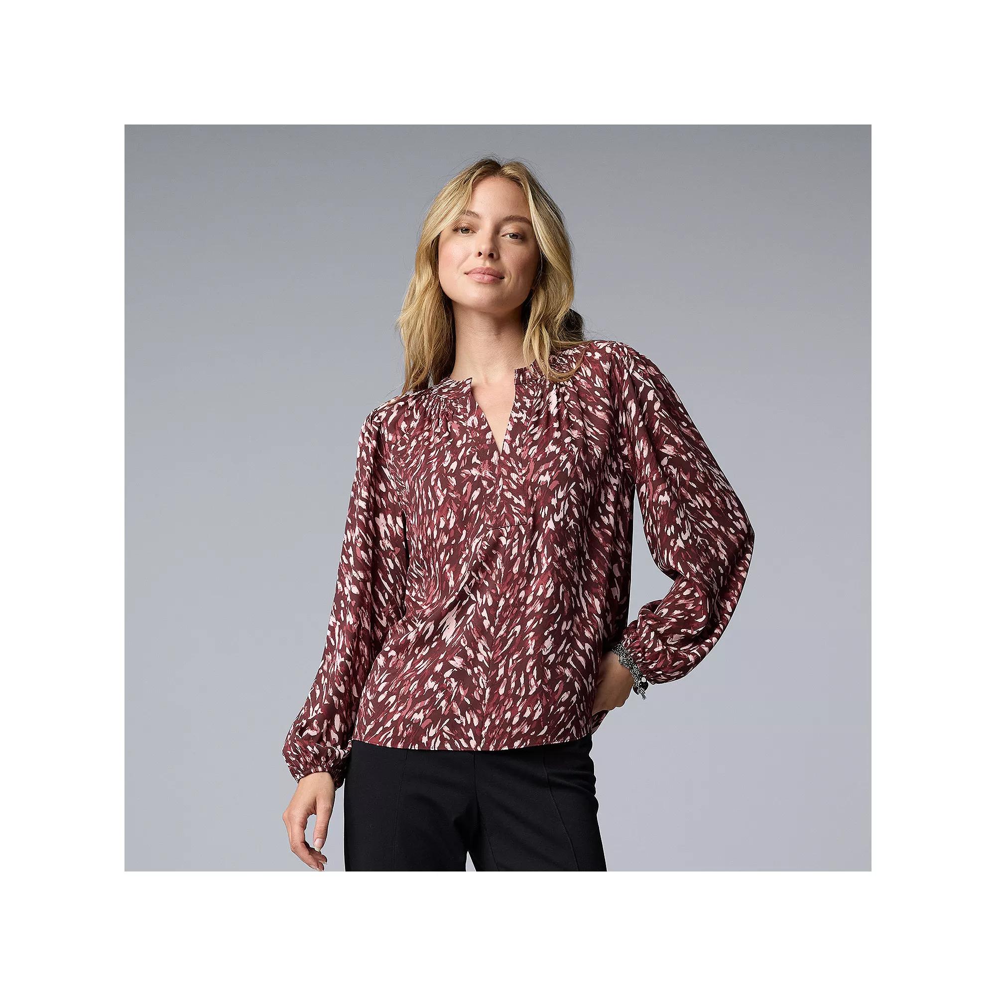 Women's Simply Vera Vera Wang Smocked Neck Blouse,  Product Image