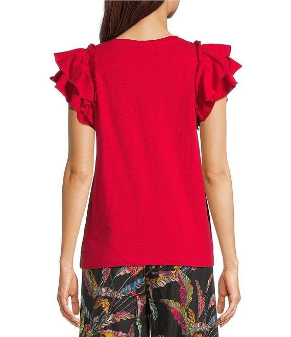 APNY Slub Crew Neck Ruffled Cap Sleeve Tee Product Image