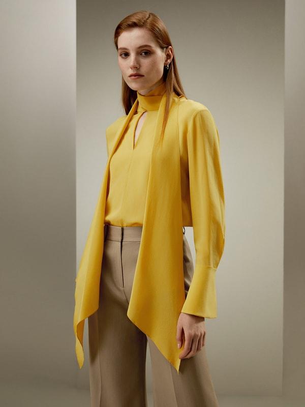 Flowing Draped Tie-Neck Blouse Product Image