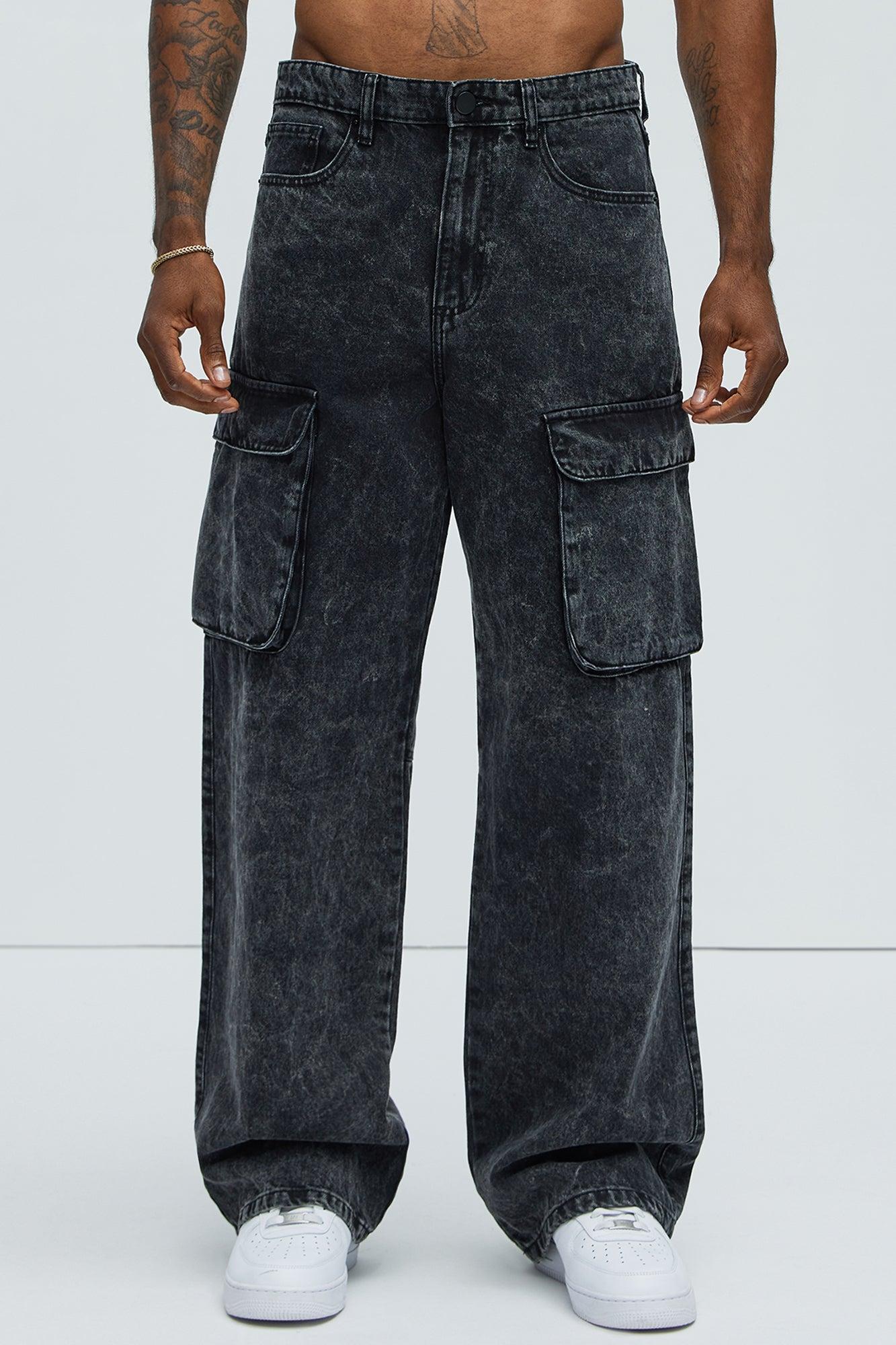 Baggy Clover Cargo Jeans - Black Product Image