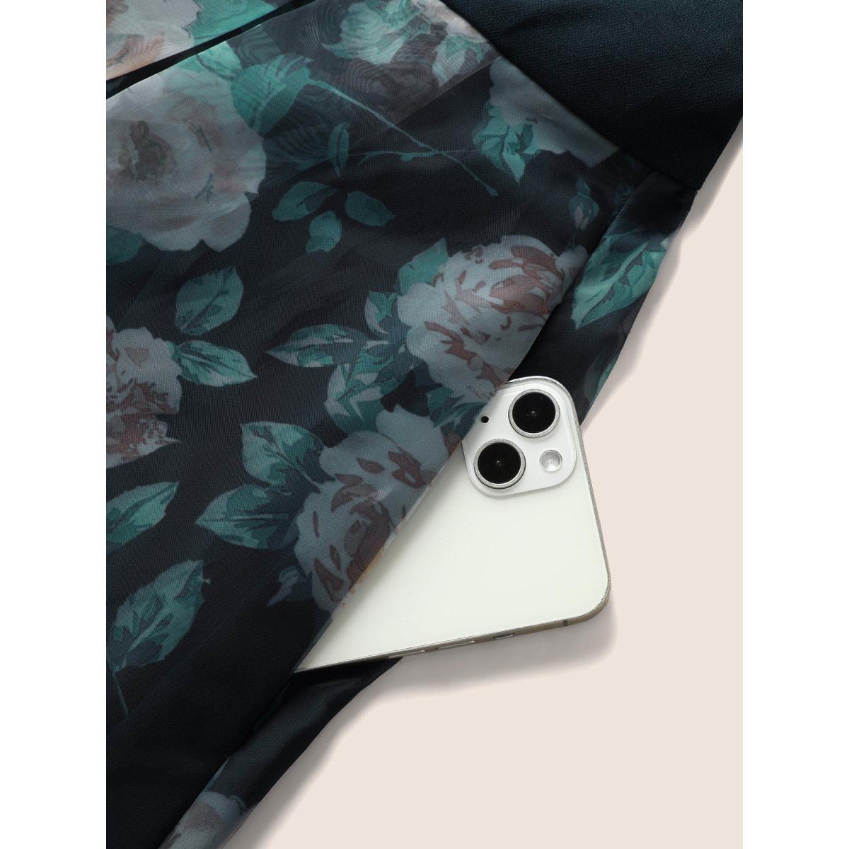 Plus Size Figurative Print Patchwork Mesh Cami Dress DarkSlateGray Women Formal Non Sleeveless Curvy Long Dress BloomChic 14-16/1X Product Image