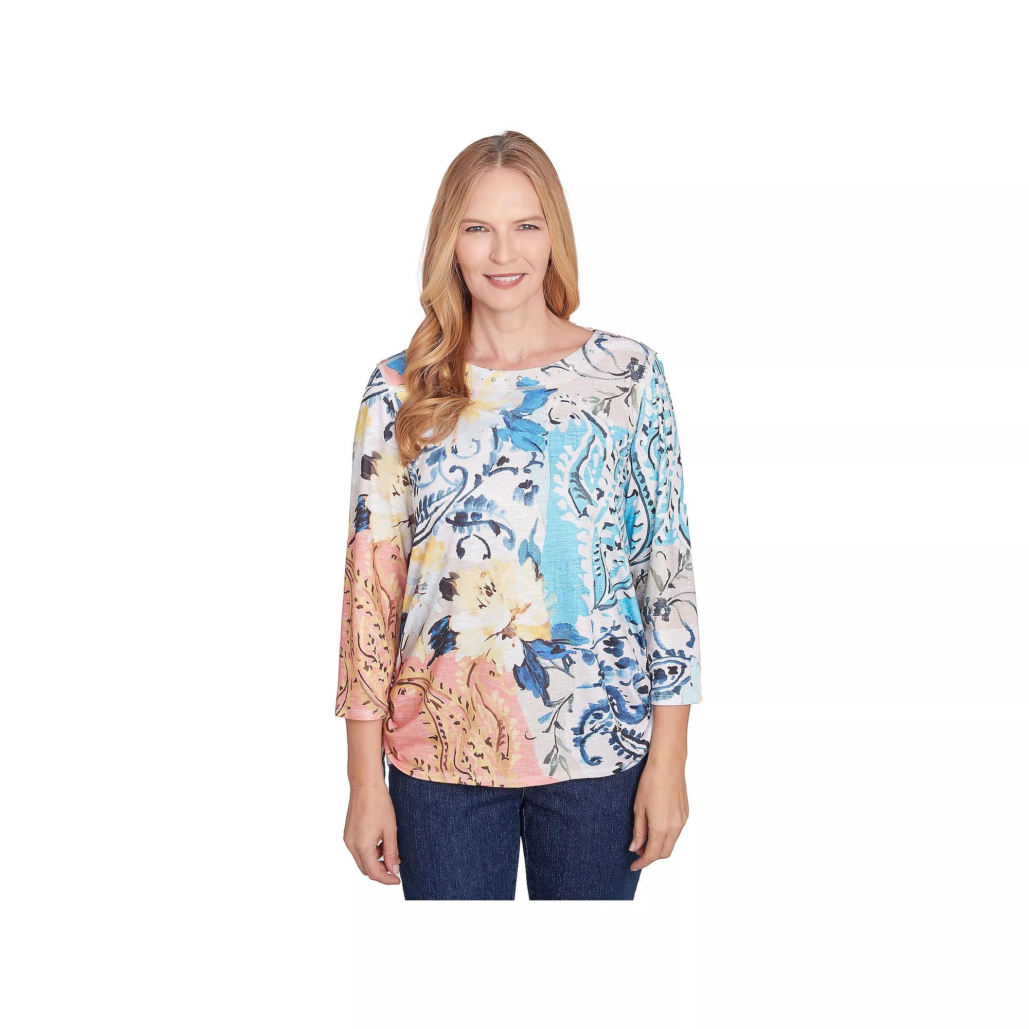 Women's Alfred Dunner Floral Patch Drawstring Side Top,  Product Image