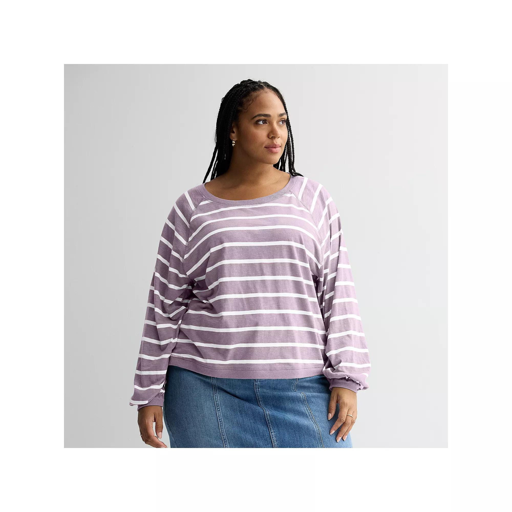 Plus Size Sonoma Goods For Life® Balloon Sleeve Raglan Tee, Women's, Size: 0X, Lavander Stripe Product Image