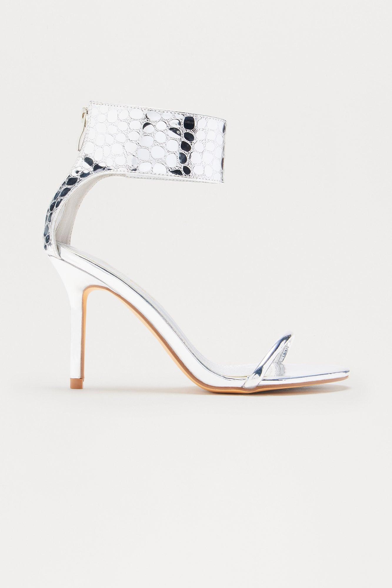 Amaze Metallic Ankle Strap Heels - Silver Female Product Image