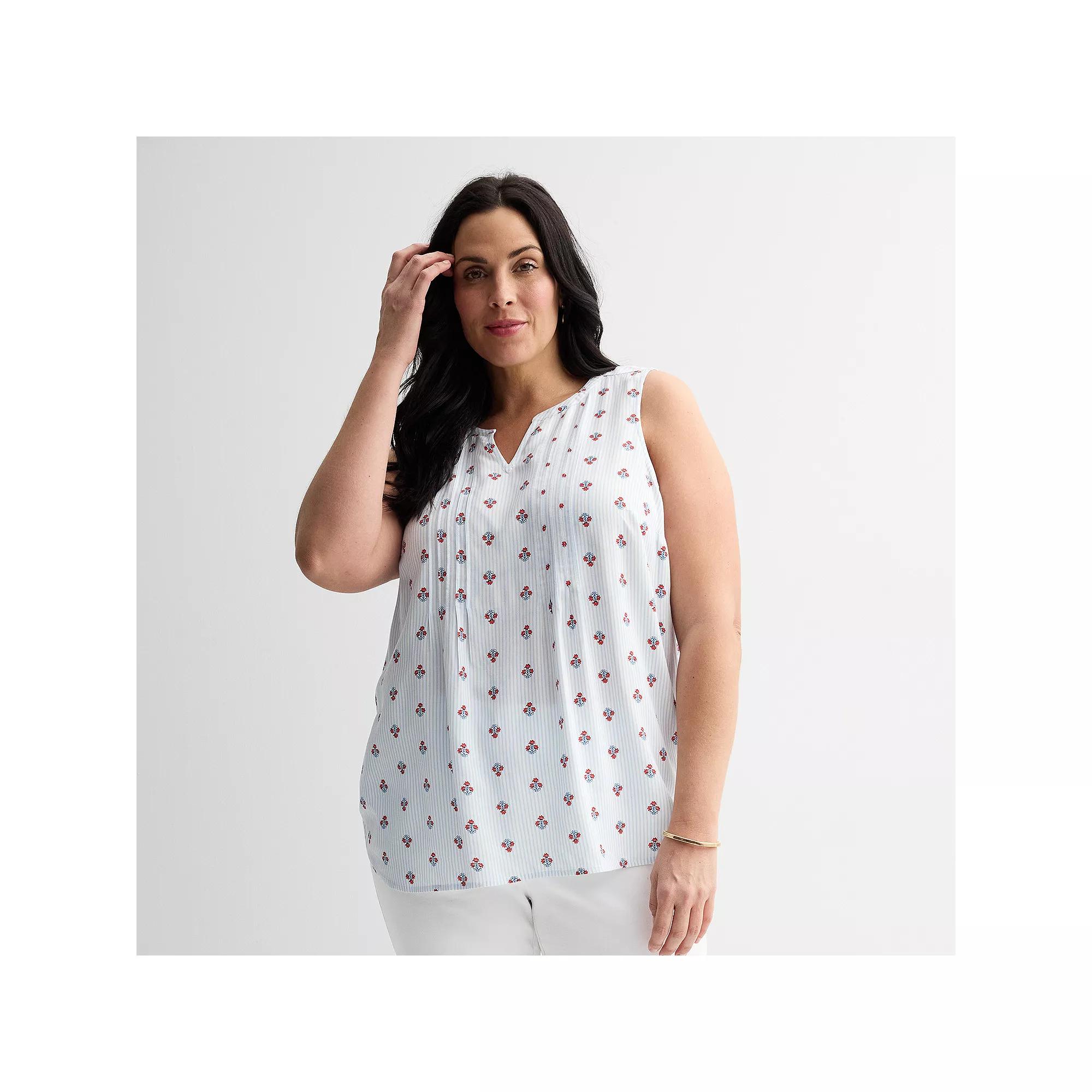 Plus Size Croft & Barrow® Pintuck Sleeveless Shell Top, Women's, Size: 4XL, Red Fun Anchor Product Image