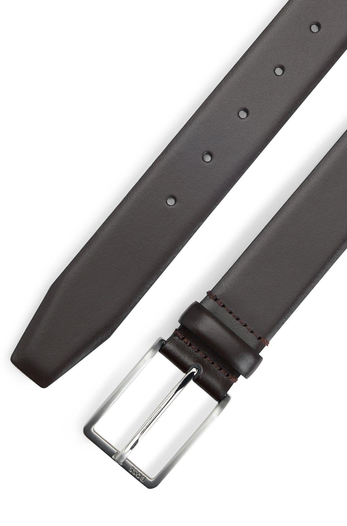 BOSS - Smooth-leather belt with logo-engraved buckle - Dark Brown Product Image