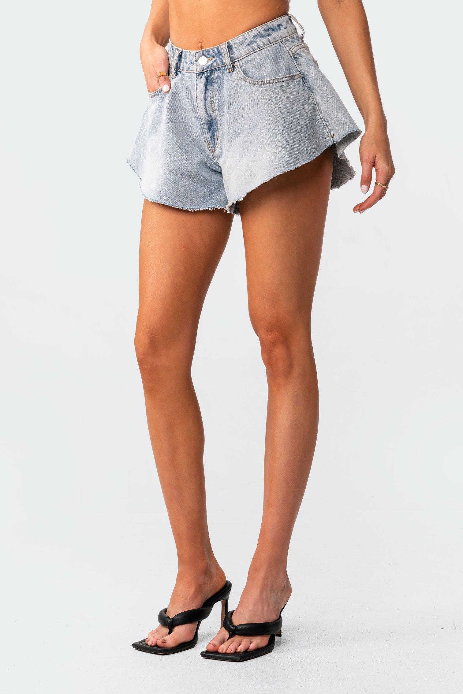 Koi Flared Denim Shorts Product Image