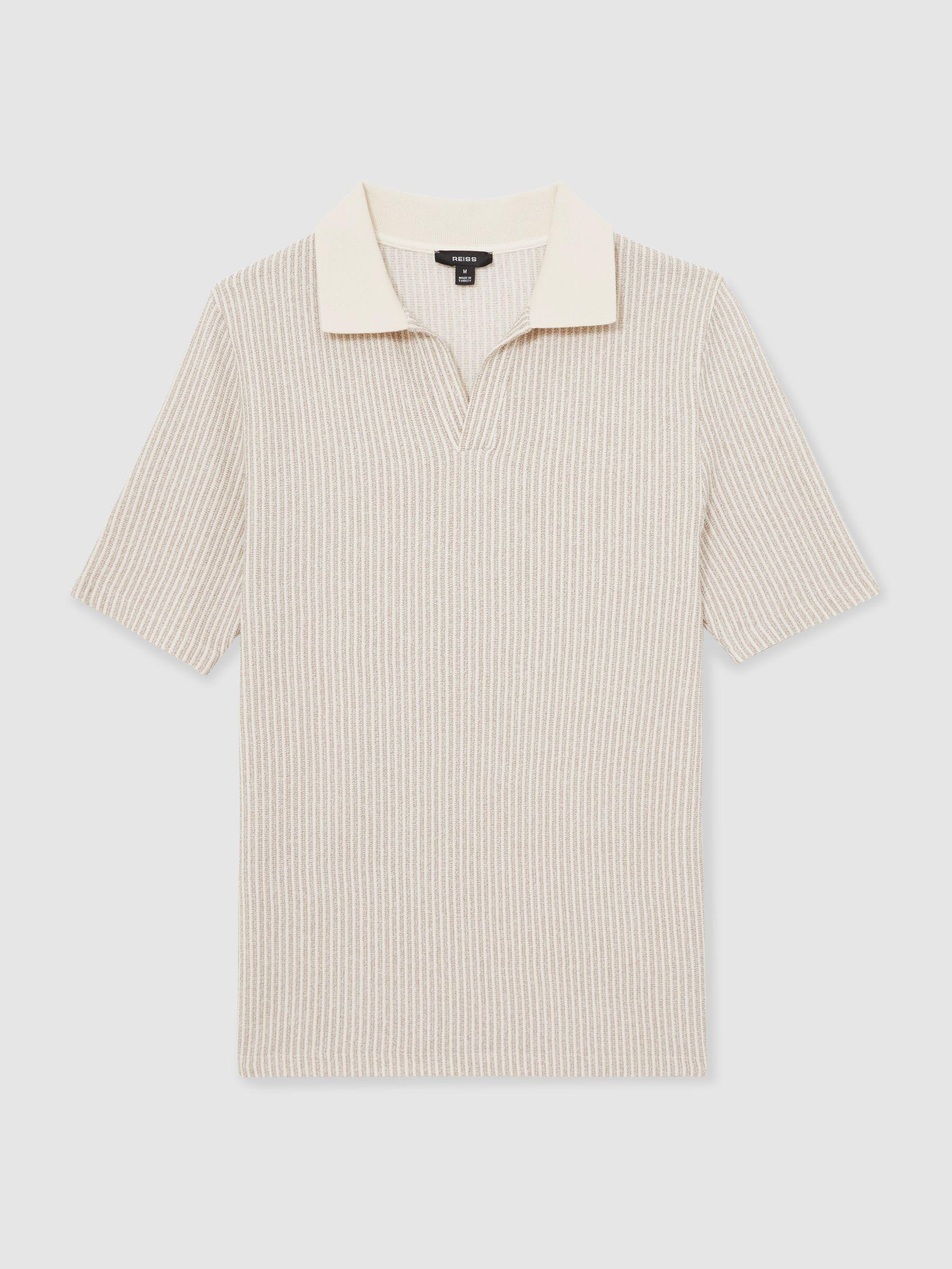 Cotton-Blend Stripe Polo Shirt in Ecru/Taupe Brown Product Image