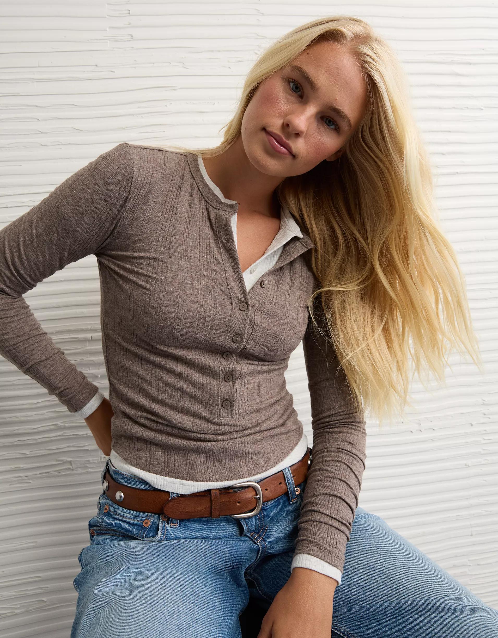 AE Long Sleeve Henley T-Shirt Product Image