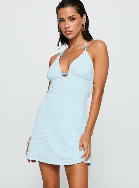 Selkie Beaded Mini Dress Blue Product Image