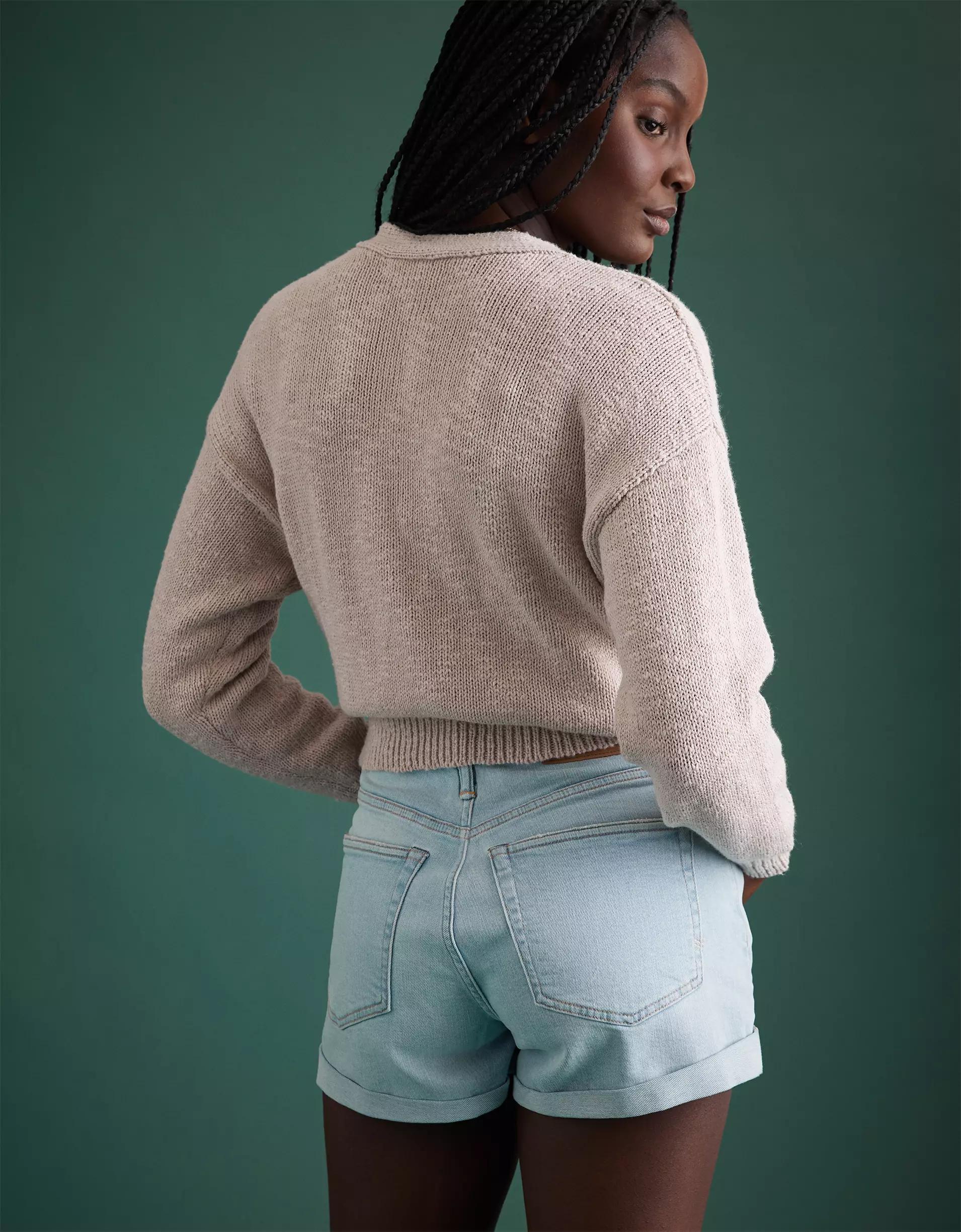 AE77 Premium High-Waisted Cut-Off Denim Short Product Image