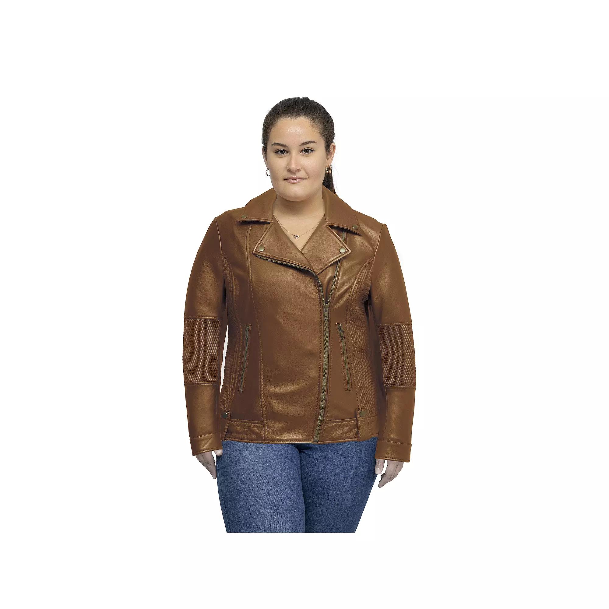 Plus Size Whet Blu Crossover Leather Jacket, Women's, Size: 5XL, Whisky Product Image