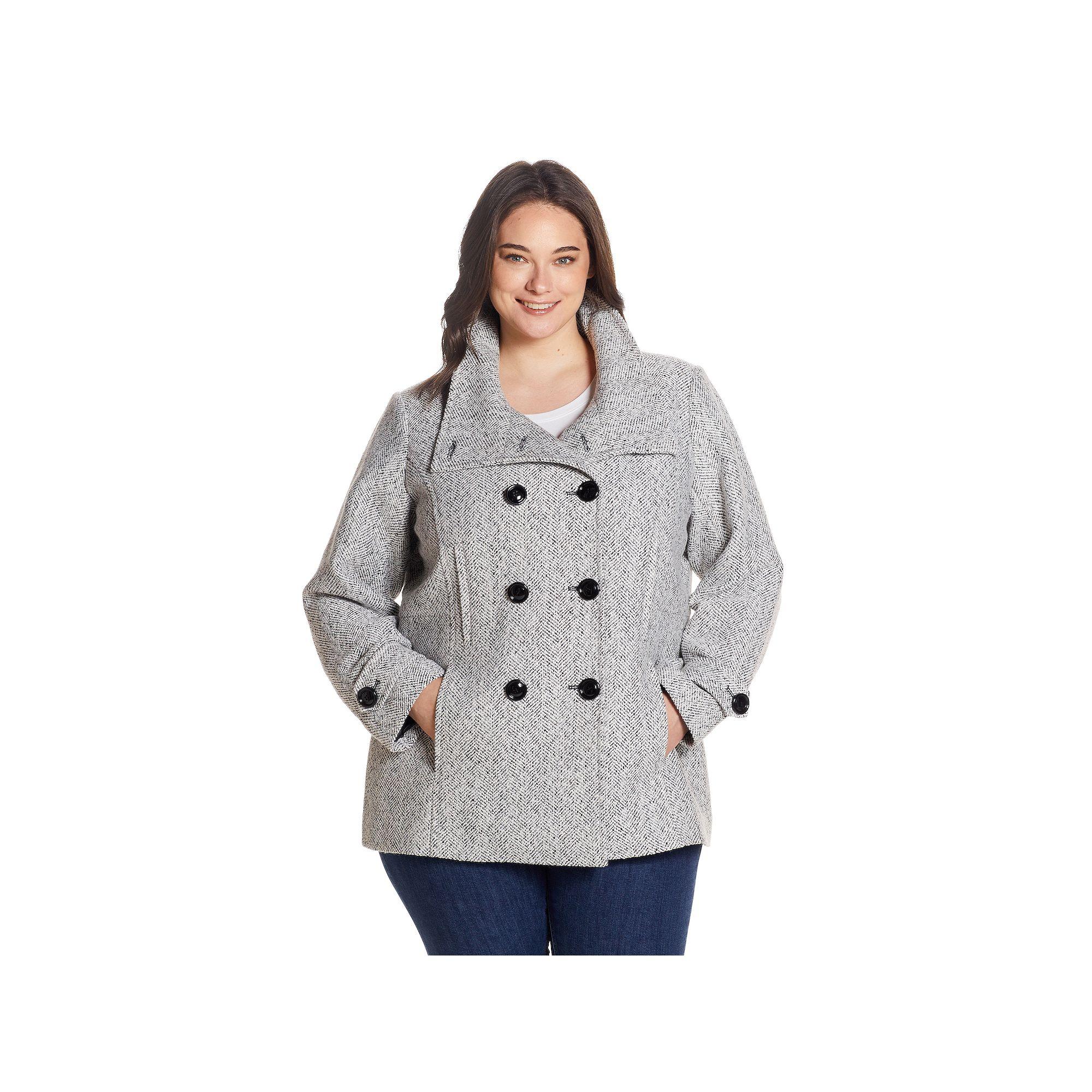 Plus Size Gallery Wool Blend Peacoat, Women's, Size: 1XL, Black White Product Image