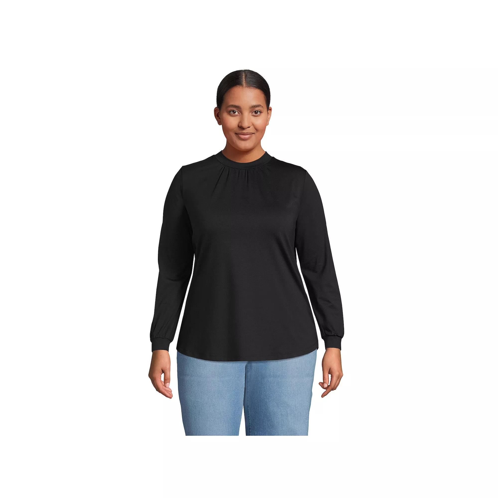 Plus Size Lands' End Gathered Mockneck Top, Women's, Size: 2XL, Ivory Encircle Geo Product Image