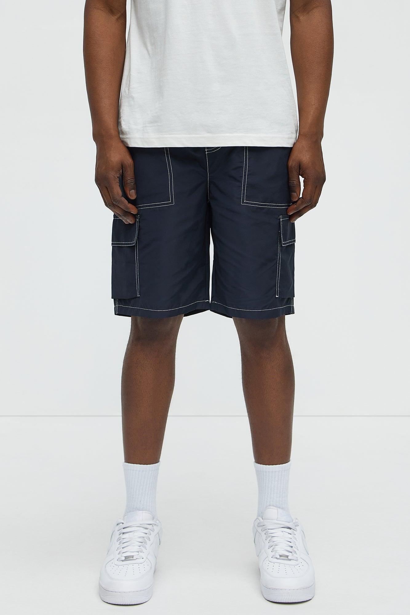 Contrast Stitch Nylon Cargo Short - Blue Male Product Image