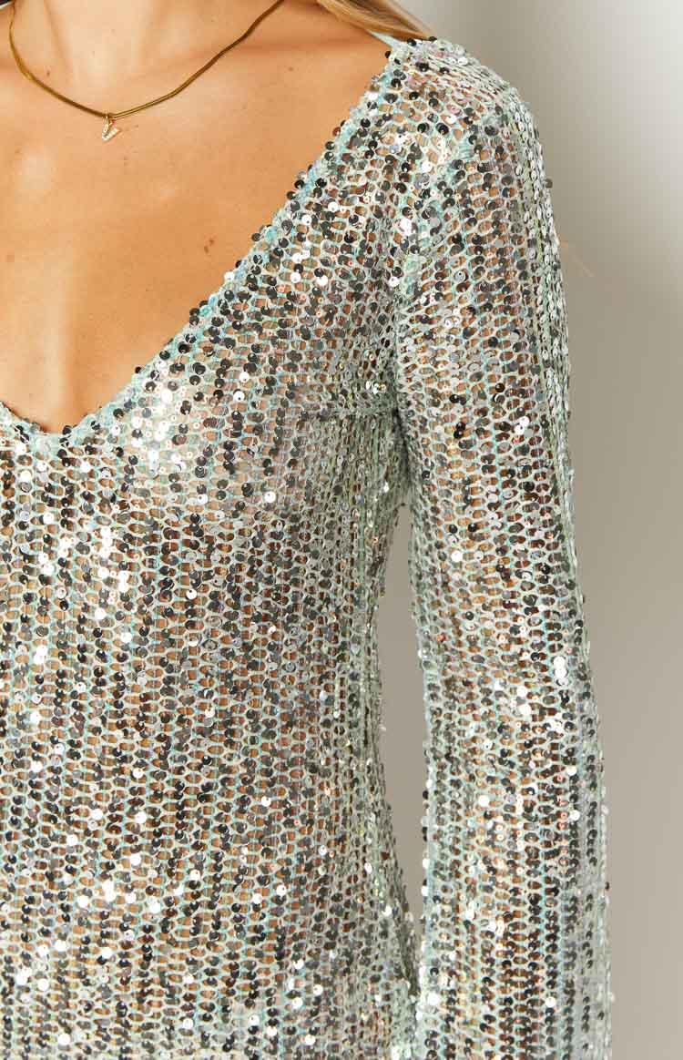 Stellar Shimmer Blue Long Sleeve Mini Dress Baby Product Image