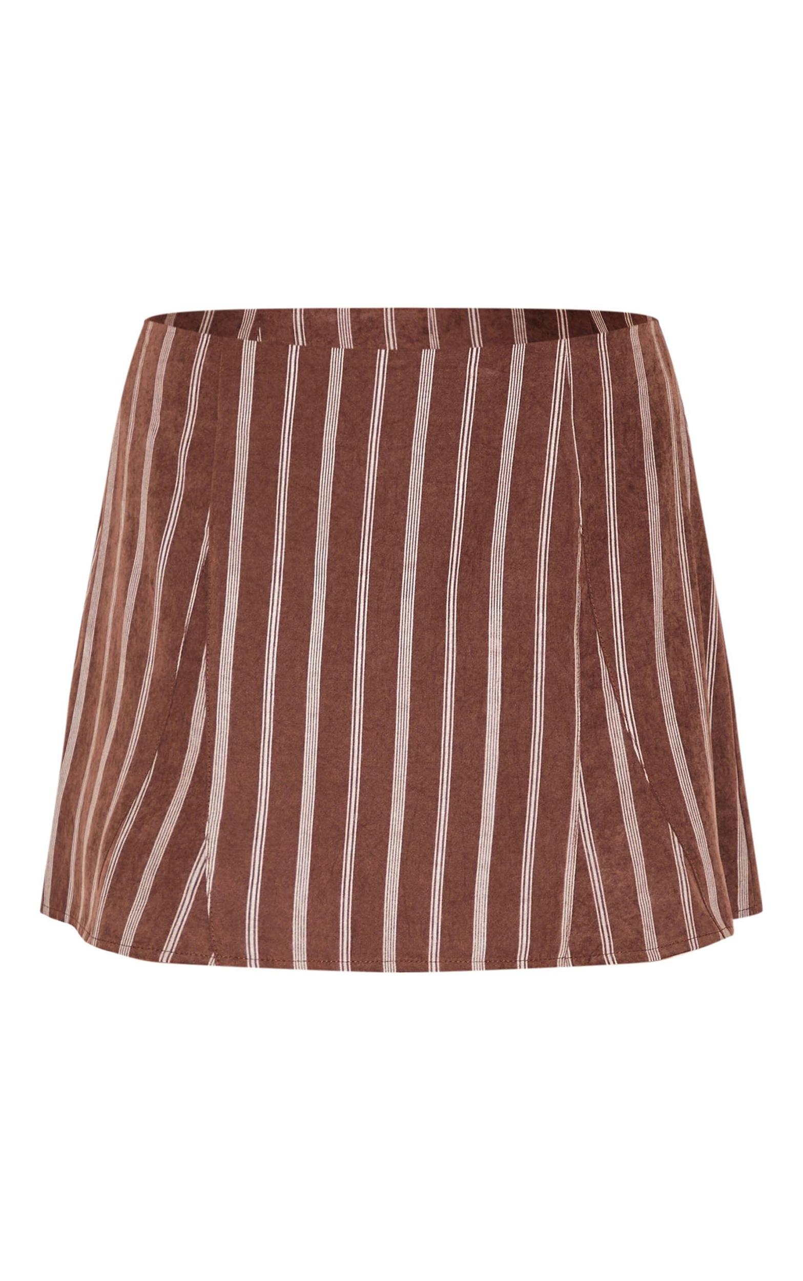  Dark Chocolate Pinstripe Peach Skin Flippy Mini Skirt Product Image