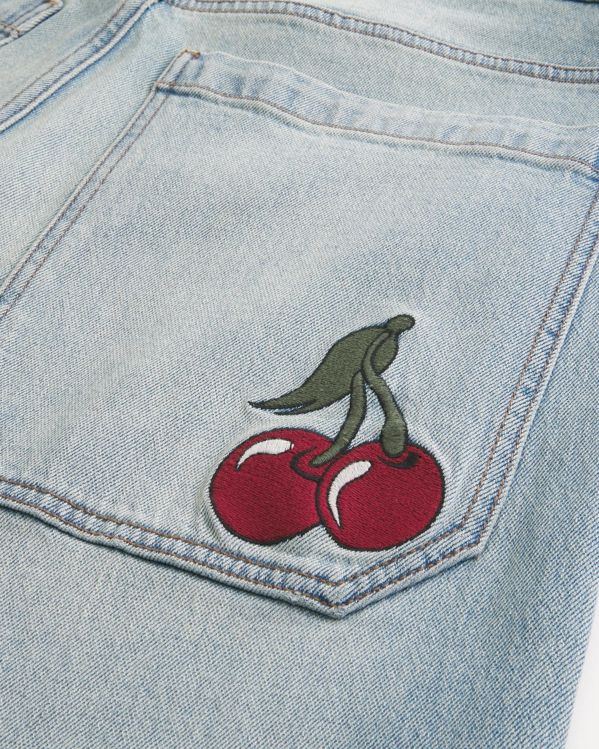 Light Wash Embroidered Skater Baggy Jeans Product Image