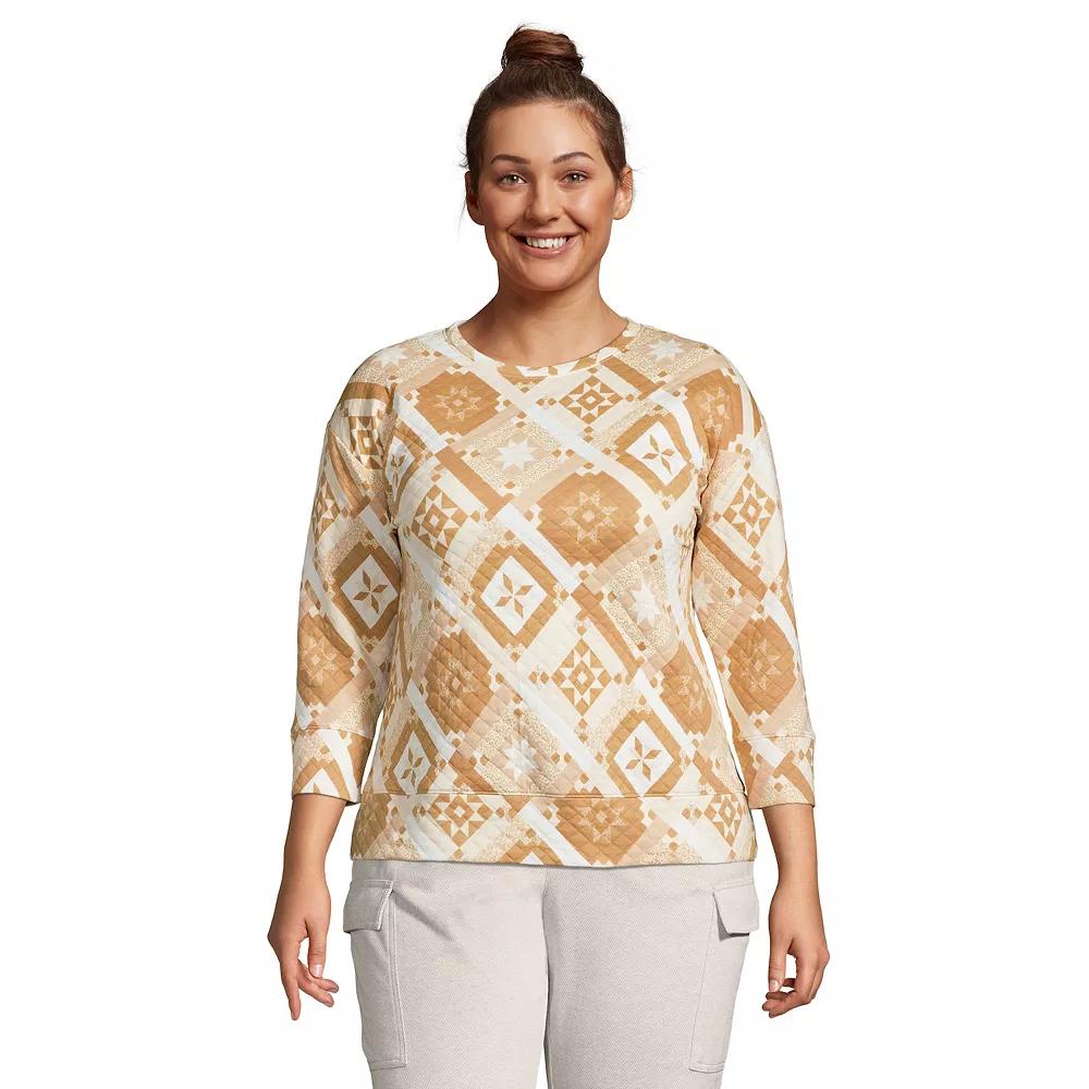 Plus Size Lands' End Quilted Crewneck Top, Women's, Size: 1XL, Ivory Prosper Quilt Product Image