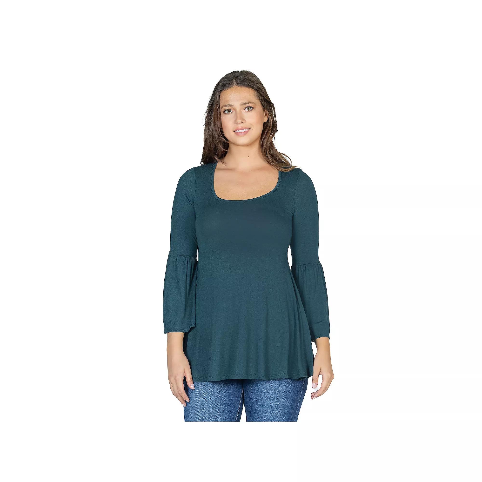 Women's 24Seven Comfort Apparel Long Bell Sleeve Flared Tunic Top,  Product Image