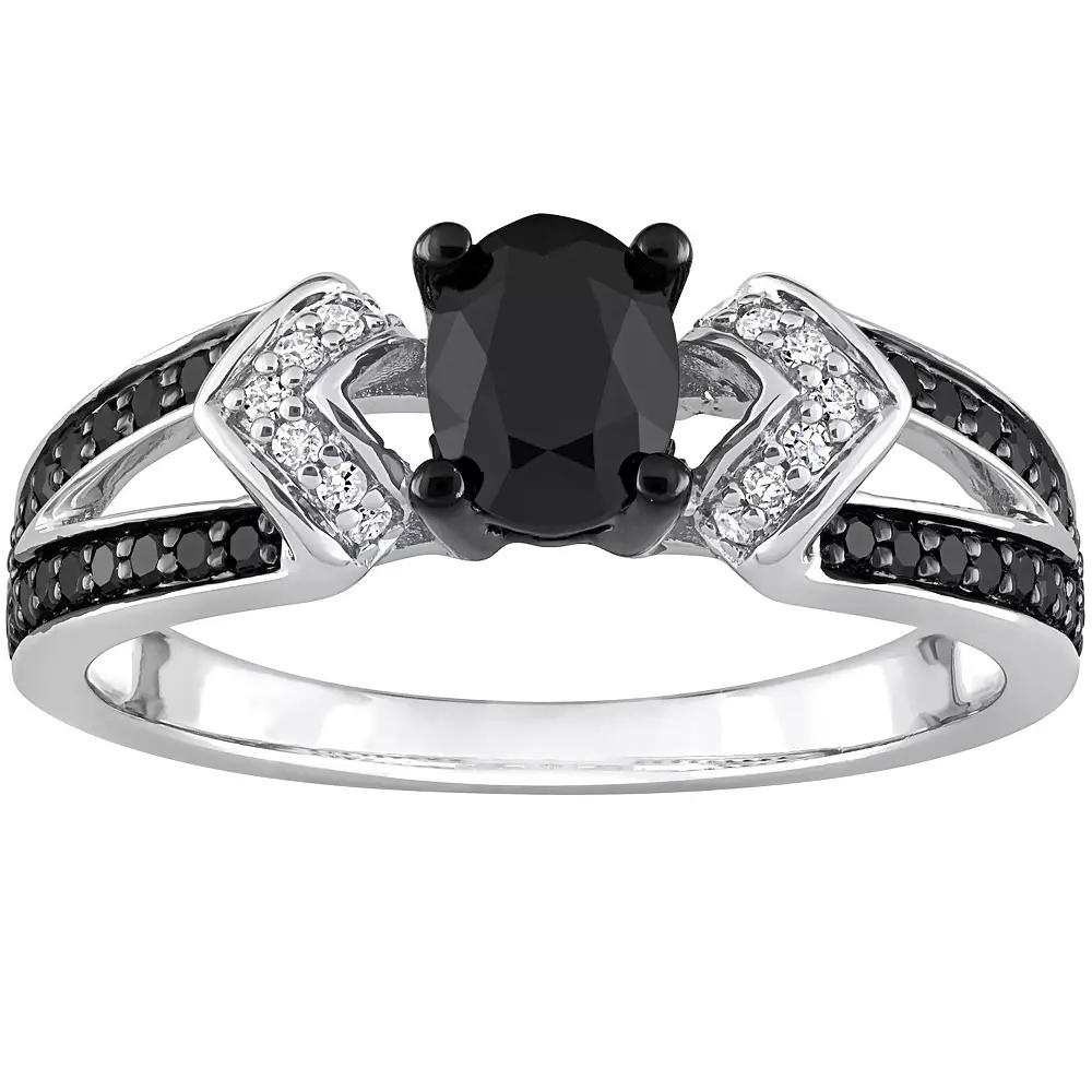 Stella Grace Sterling Silver 1 Carat T.W. Black & White Diamond Split Band Engagement Ring, Women's,  Product Image