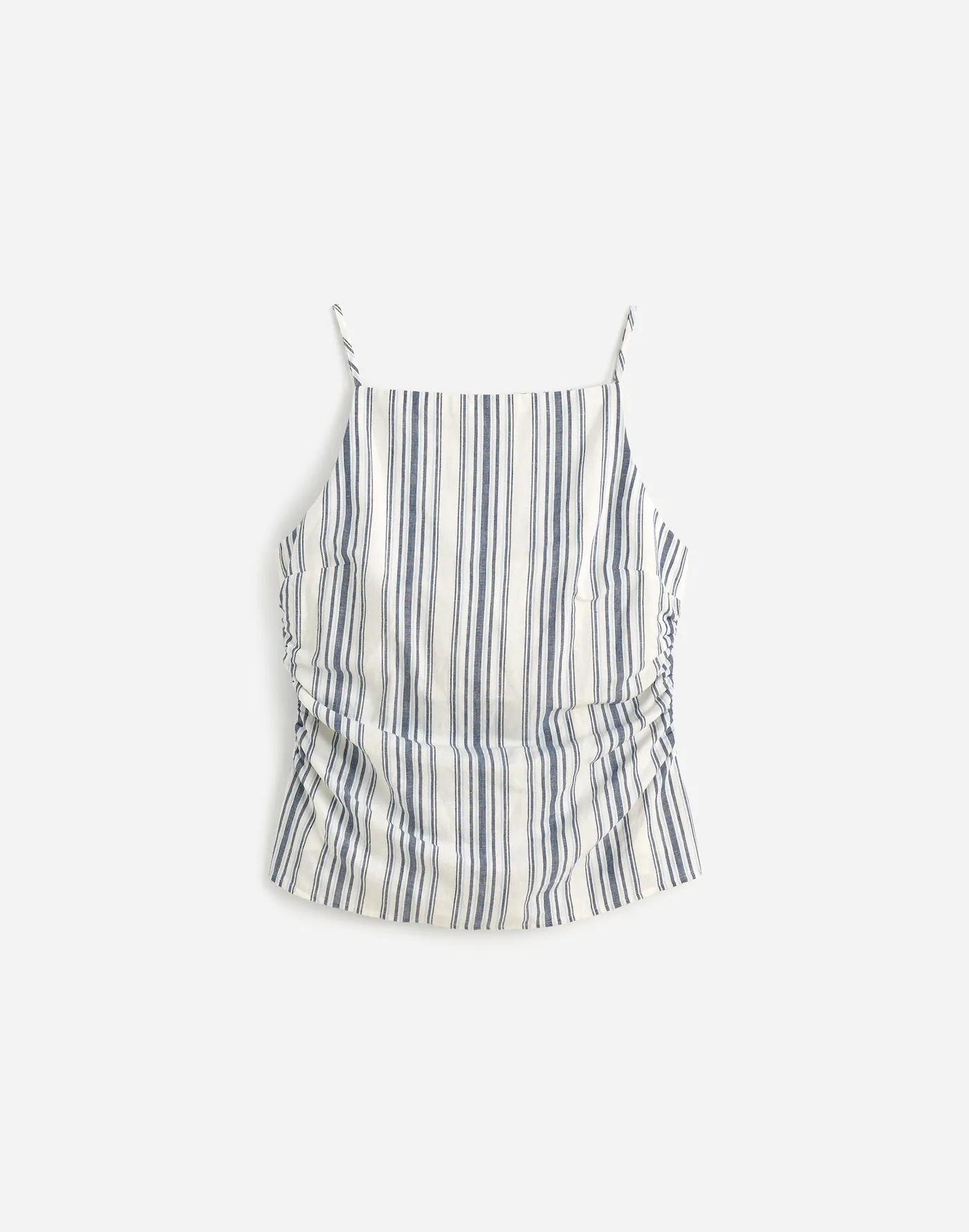 Ruched Squareneck Tank in Linen-Cotton Product Image