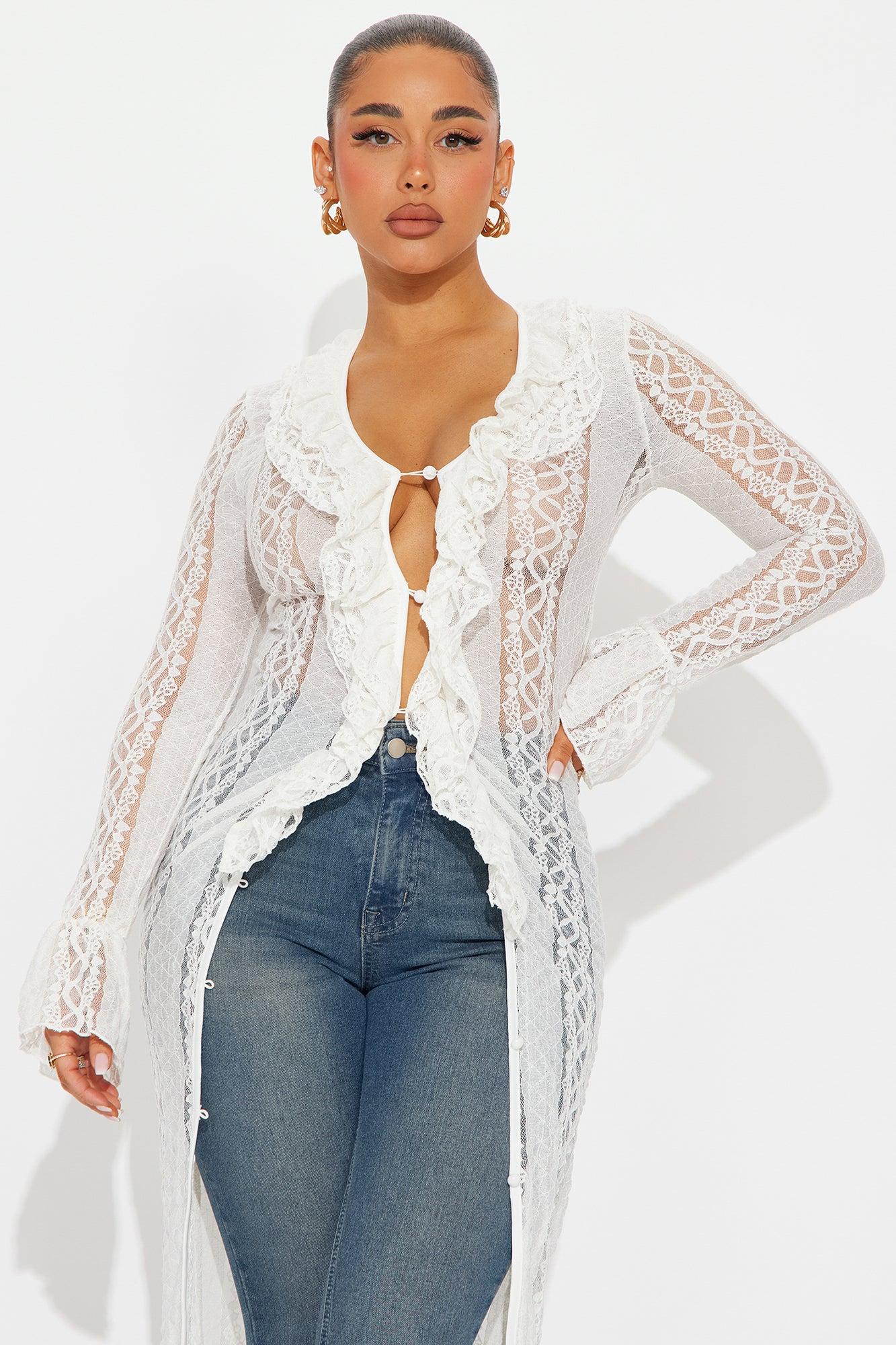 Bella Ruffle Lace Duster - Ivory Product Image