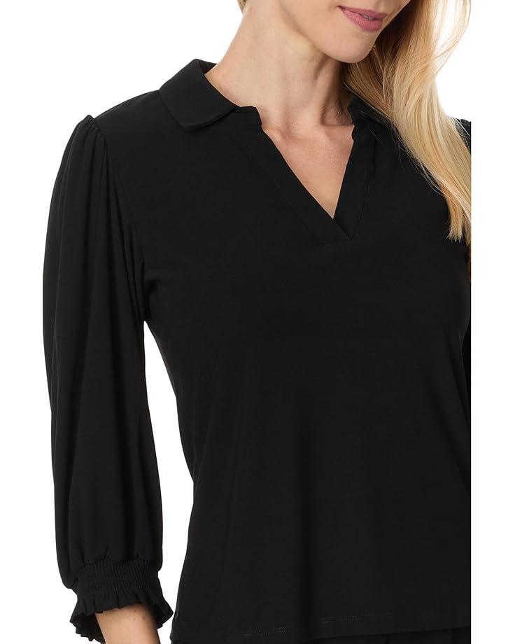 3/4 Sleeve Ruffled V-Neck Blouse Product Image