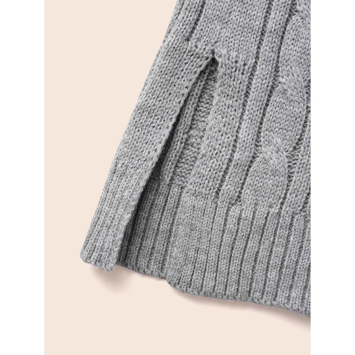 Plus Size Cable Knit Drop Shoulder Sleeve Cardigan Mediumgray Women Casual Loose Long Sleeve Everyday Cardigans BloomChic 14-16/1X Product Image