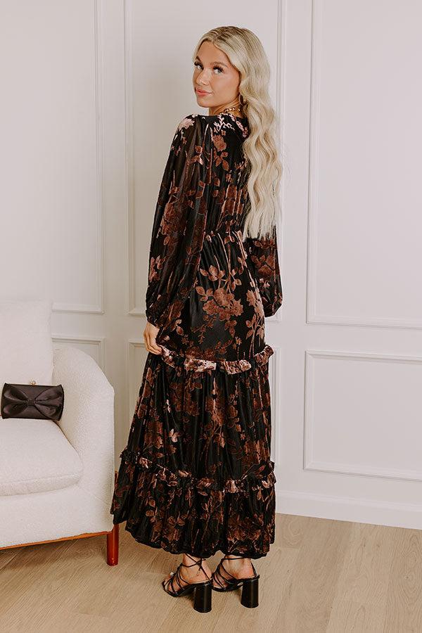 Moonlit Rendezvous Velvet Burnout Maxi Dress in Black Product Image