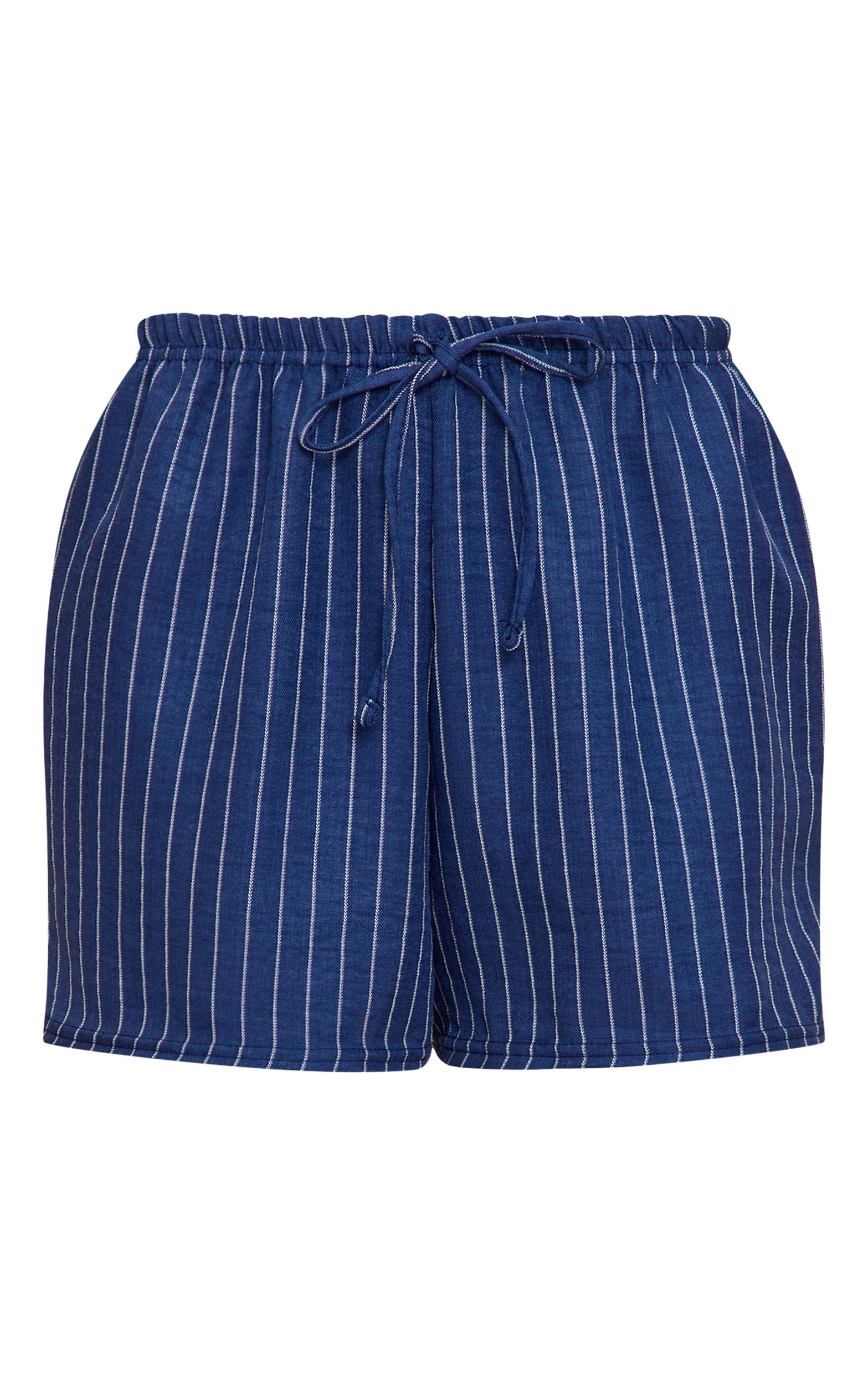 Navy Lightweight Woven Pinstripe Drawstring Shorts Product Image
