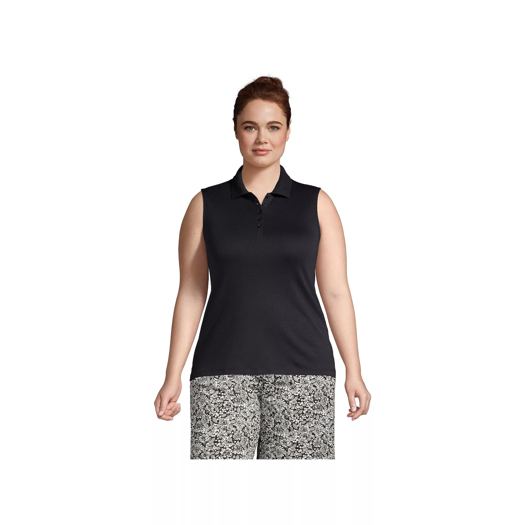Plus Size Lands' End Sleeveless Supima Cotton Polo Top, Women's, Size: 3XL, Black Product Image