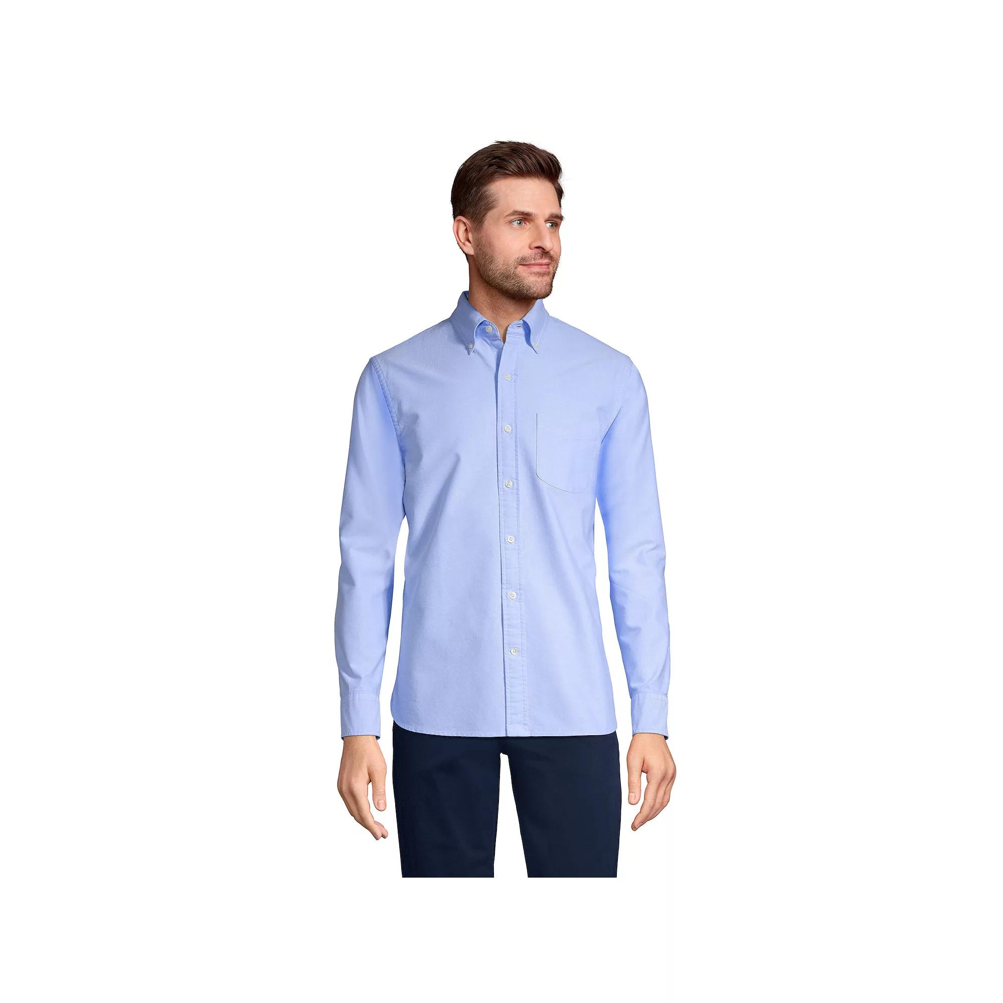 Men's Lands' End Tailored-Fit Sail Rigger Oxford Shirt, Size: XL, Blue Product Image