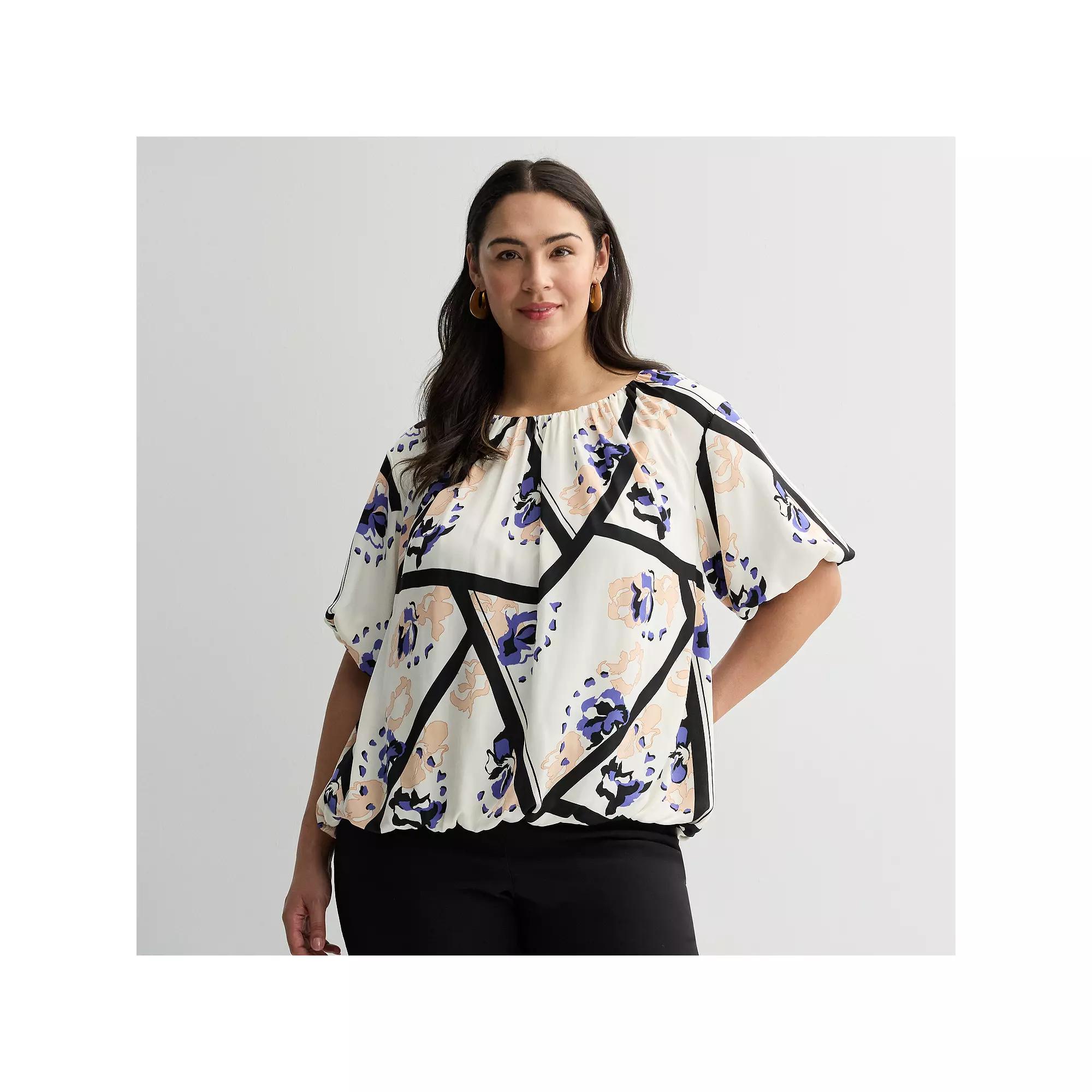 Plus Size Nine West Bubble Hem Blouse, Women's, Size: 3XL, White Mid Border Product Image