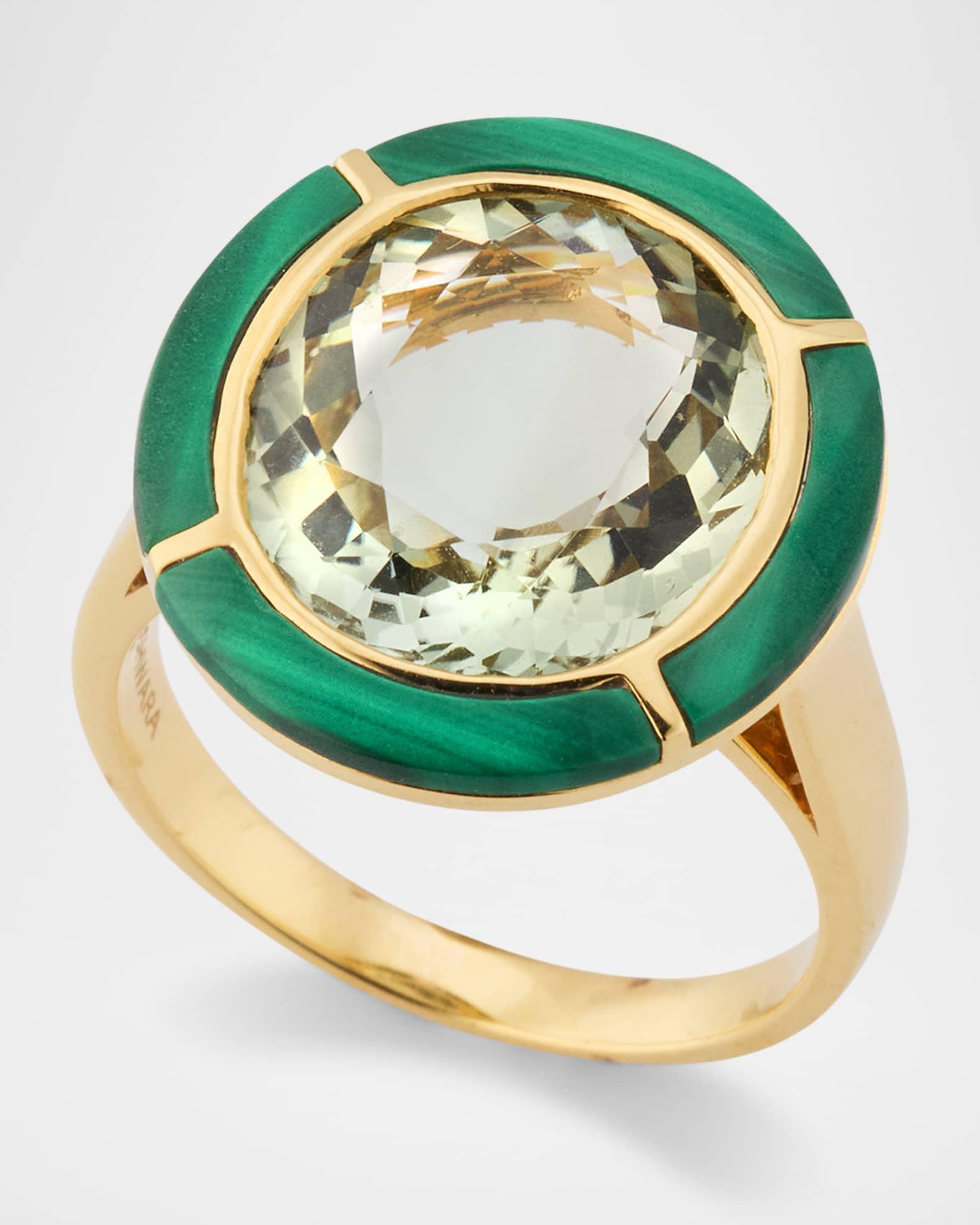 Melange 18K Yellow Gold Prasiolite Oval Ring with Malachite Inlay Product Image