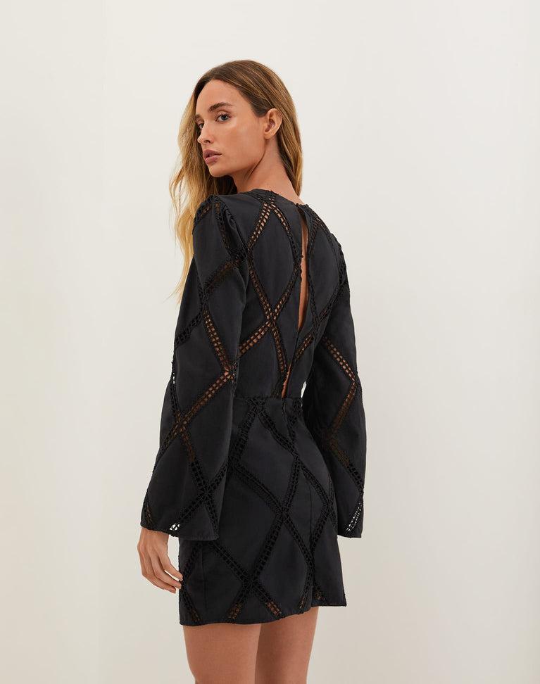 Eyelet Kaira Short Dress - Black Product Image